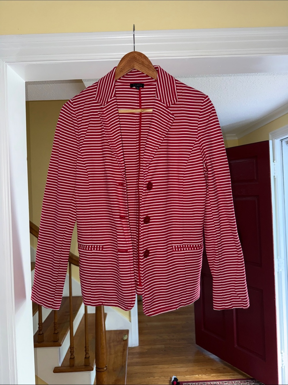 Talbots Red and White Striped Blazer